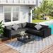 Outdoor 4-Pieces Wicker L-Shape Sofa Set, Patio Furniture Set w/ Colorful Pillows & Coffee Table for Porch Lawn Garden Backyard