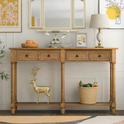 Console Table Solid Wood Frame Sofa Table with Drawers & Bottom Shelf