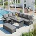 5-Piece Outdoor Patio Rattan Sectional Sofa Set, Sectional PE Wicker L-Shaped Garden Furniture Set with 2 Extendable Side Tables