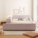 Full Size Upholstered Mother & Child Platform Bed w/ Bedside Desk & Little Round Stool