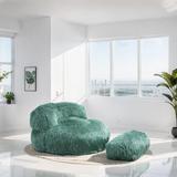 Modern Bean Bag Chair Faux fur Lazy Sofa, Footstool Durable Comfort Lounger High Back Bean Bag Chair Couch, Mint Green