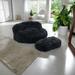 Bean Bag Chair Faux fur Lazy Sofa Footstool Durable Comfort Lounger High Back Bean Bag Chair Couch, Black