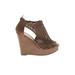 Chinese Laundry Wedges: Brown Print Shoes - Women's Size 7 1/2 - Peep Toe