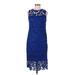 Calvin Klein Casual Dress - Sheath High Neck Sleeveless: Blue Print Dresses - Women's Size 6