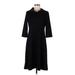 Lands' End Casual Dress - A-Line High Neck 3/4 sleeves: Black Solid Dresses - Women's Size Medium