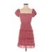 Sim & Sam Casual Dress - A-Line Square Short sleeves: Red Dresses - Women's Size X-Small