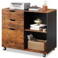 17 Stories 3 Drawer en File Cabinet, Mobile Side File Cabinet, Printer Stand w/ Open Storage Rack For Home Office, Rustic in Brown | Wayfair