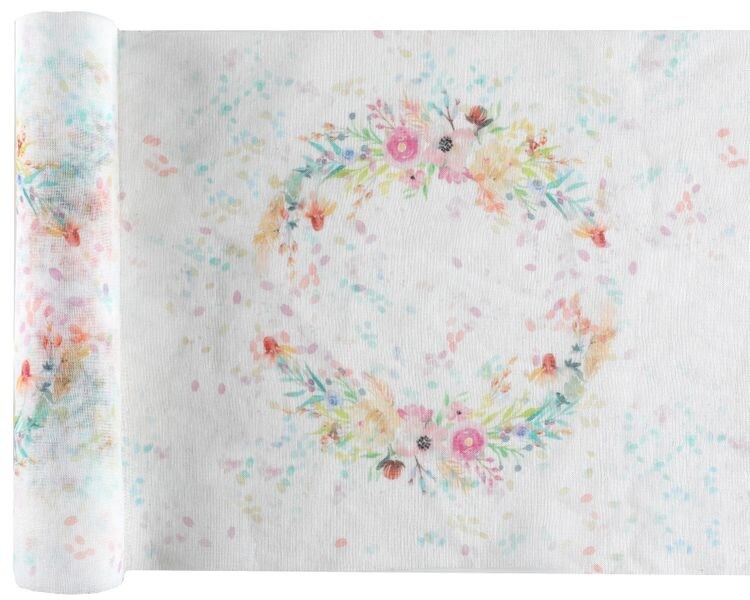 Tischläufer weiß pastell mit Blumen 3 m x 26 cm Image