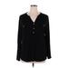 Style&Co Long Sleeve Henley Shirt: Black Tops - Women's Size X-Large