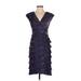 Adrianna Papell Cocktail Dress - Party V-Neck Short sleeves: Blue Solid Dresses - Women's Size 4