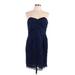 David's Bridal Cocktail Dress - Sheath Sweetheart Sleeveless: Blue Print Dresses - Women's Size 14