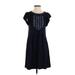 Ann Taylor LOFT Casual Dress - A-Line Crew Neck Short sleeves: Blue Print Dresses - Women's Size 2X-Small