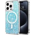 Case for iPhone 15 Pro Case Glitter Cute Clear Glitter Sparkly Shiny Bling Sparkle Cover Anti-Scratch Soft TPU Thin Slim Fit Shockproof Protective Phone Cases for Women Girls Shiny Blue