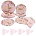 Disposable Tableware Birthday Party Plates Flatware Decor Floral Girls First Supplies