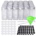 CycleMore 30 Pack 4oz Glass Spice Jars Bottles Square Spice Containers with Silver Metal Caps and Pour/Sift Shaker Lid-80pcs Black Labels 1pcs Silicone Collapsible Funnel and 2pcs Brush Included