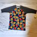 Lularoe Tops | Lularoe Disney Mickey Mouse Multicolor Geometric Baseball T-Shirt Women Size 12 | Color: Blue/Gray | Size: 12