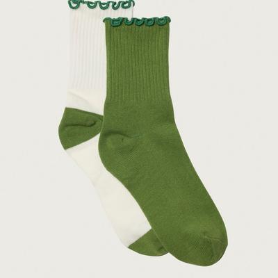 Lucky Brand Solid Ruffle Crew Sock Pack - Women's Ladies Accessories Ankle Socks in Dusty Olive