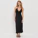 American Eagle Outfitters Dresses | American Eagle Knit Ruched Front Midi Dress In Black | Color: Black | Size: L