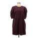 Who What Wear Casual Dress - Shift Crew Neck Short sleeves: Burgundy Solid Dresses - Women's Size Medium