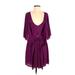 Halston Heritage Cocktail Dress - A-Line V-Neck 3/4 sleeves: Purple Print Dresses - Women's Size 4