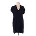 Madewell Casual Dress - Shift V-Neck Short sleeves: Blue Solid Dresses - Women's Size Small