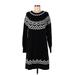 Ann Taylor LOFT Casual Dress - Sweater Dress: Black Fair Isle Dresses - Women's Size Large Petite