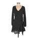 Abercrombie & Fitch Casual Dress - Mini V Neck Long sleeves: Black Print Dresses - Women's Size X-Small