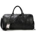 Corsehild 22 Inch Leather Travel Bag for Men Large Carry On Duffel Bag with Shoe Pouch Messenger Bag Travel Bag Mountaineering Bag for Gym and Travel (Color : Black, Size : 55x27x28cm)