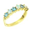 9ct Yellow Gold Ring, Colorful Fiery Opal & Blue Topaz Ring - Size K