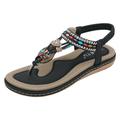 RTPR Women's Sandals Summer Shoes Clamp Feet Rhinestone Sandals Women's Comfortable Beach Sandals in Bohemian Style Summer Elegant Summer Shoes Classic Sandals Comfortable Flat Sandals, black, 6 UK