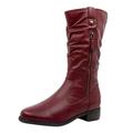 High Boots Women's Flat Knee High Boots Women's Classic Cowboy Boots Women's Leather Winter Boots Suede Boots Women's Zip Knee Boots, red, 9 UK