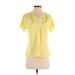 Calvin Klein Short Sleeve Blouse: Yellow Tops - Women's Size X-Small