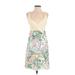 Lux Casual Dress - A-Line Plunge Sleeveless: Ivory Floral Dresses - Women's Size Small