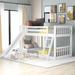 Twin over Twin Kids Bed, Pine Bedroom Bunk Bed with Convertible Slide and Ladder Wooden Support, Gray and White Colors