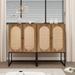 2 Door Cabinet, Natural Rattan 2 Door high Cabinet, Built-in Adjustable Shelf, Easy Assembly, Free Standing Cabinet