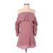 American Eagle Outfitters Casual Dress - A-Line Open Neckline 3/4 sleeves: Red Stripes Dresses - Women's Size 2X-Small