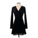 Express Casual Dress - A-Line V Neck Long sleeves: Black Solid Dresses - Women's Size Small