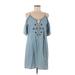 Spense Casual Dress - Shift Plunge 3/4 sleeves: Blue Dresses - Women's Size 8