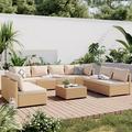 Wade Logan® Patio Conversation Set 9-Piece Beige Wicker w/ Dark Gray Cusions & Side Table in Brown | Wayfair 368EBD51D8A04C629D7FCA4BE0E058D5