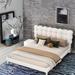 Red Barrel Studio® Floraine Scalloped Bed Upholstered/Velvet, Wood in Gray/White | 36.6 H x 60.2 W x 80.8 D in | Wayfair