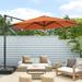 FLAME&SHADE 11ft Round Outdoor Patio Offset Hanging Cantilever Umbrella with Base for Garden Deck and Poolside Red