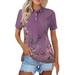 Ydkzymd Women s Polo Shirts with Short Sleeves Cotton Short Sleeve Collared Golf Shirts Floral Flower 3 Buttons Summer Breathable Casual Shirts Button Down 2024 Work Tee Tops Purple 3XL