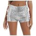 WEAIXIMIUNG Workout Shorts with Pockets for Women 5 Inch Women s Sequin High Waist Sexy Strappy Hollow Shorts Silver L