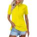 Biziza 2024 Women s Polo Shirts Solid Color Short Sleeve UPF 50+ Sun Protection Golf Polo Shirts for Women Dry Fit Quick Dry Collared Shirt Yellow-L