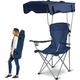 Camp Chairs Foldable Beach Canopy Chair Heavy Duty Sun ion Camping Lawn Canopy Chair With Cup Holder For Outdoor Beach Camp Park Patio-Navyblue