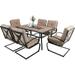 7 Piece Outdoor Patio Dining Set 6 Spring Motion Cushion Chairs 1 Rectangular Table with 1.57 Umbrella Hole Furniture Sets for Lawn Backyard Garden Red