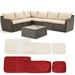 Vicluke 7 Piece Patio Furniture Set Rattan Wicker Sectional Sofa Set Backyard-Wineï¼ˆKhaki+Redï¼‰