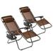 CL.HPAHKL Zero Gravity Lawn Lounge Chairs Set of 2 Adjustable Patio Reclining Chair with Pillow and Cup Holder Folding Outdoor Chairs for Deck Beach Yard Brown