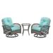 Villeston 3 Pieces Patio Bistro Set Wicker Furniture Set 360 Degree Swivel Chairs with Cushions and Coffee Table Mint Green