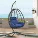 Indoor Outdoor Swing Chair for Adults Egg Chair with Stand Patio Wicker Hanging Egg Chair Hanging Basket Chair Hammock Chair for Bedroom Living Room Balcony Navy Blue